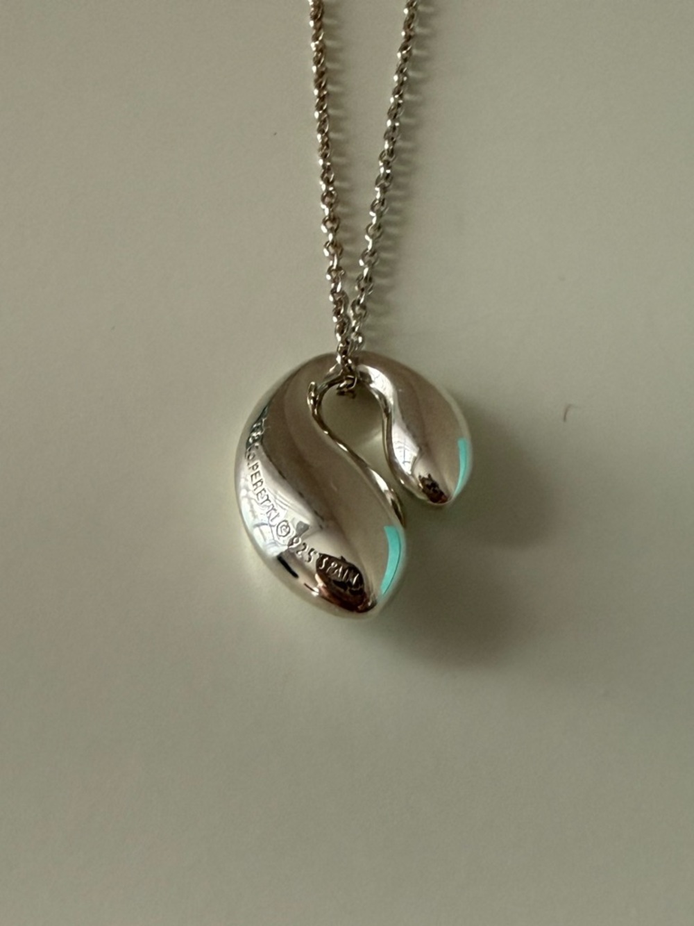 Tiffany & Co. .925 Silver Elsa Peretti Double Teardrop Necklace, PRICE FINAL - Picture 5 of 14